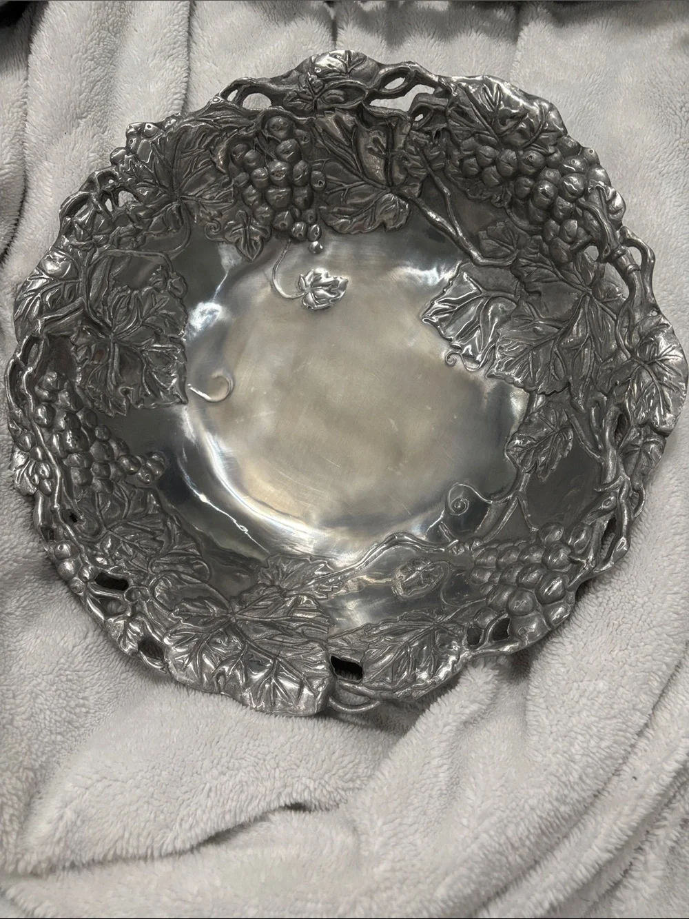 Vintage Cast Aluminum Grape & Vine Pedestal Serving Bowl - Arthur Court Style